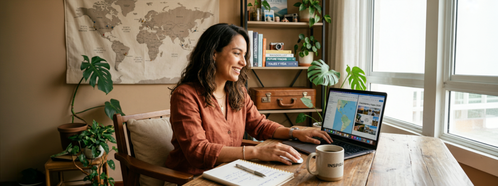 ersona trabajando como agente de viajes desde casa con laptop Archer Travel