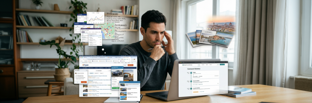 ersona trabajando como agente de viajes desde casa con laptop Archer Travel