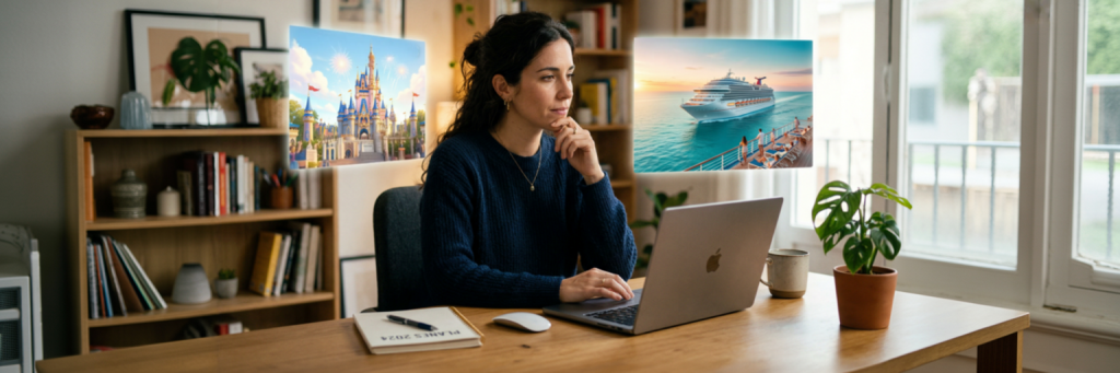 ersona trabajando como agente de viajes desde casa con laptop Archer Travel