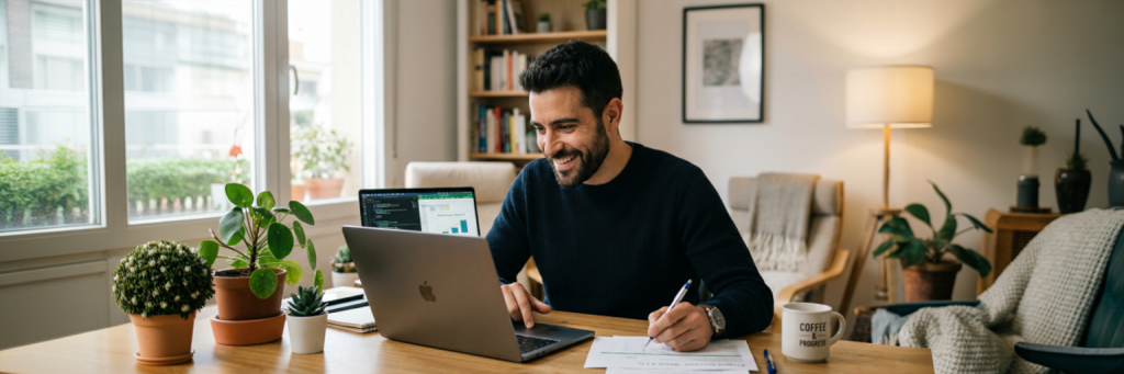 ersona trabajando como agente de viajes desde casa con laptop Archer Travel