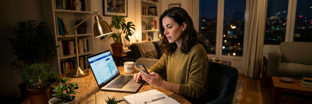 persona trabajando como agente de viajes desde casa con laptop Archer Travel